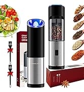 DERGUAM Gravity Electric Salt and Pepper Grinder Set, Stainless Steel Automatic Pepper and Salt M...