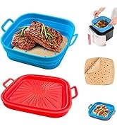 Silicone Air Fryer Liners, DERGUAM Foldable Air Fryer Liners with 100PCS Air Fryer Parchment Pape...